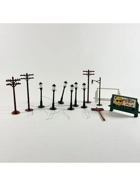 Vintage 13 Model Train Layout Accessories Street Lamps Utility Poles Billboard